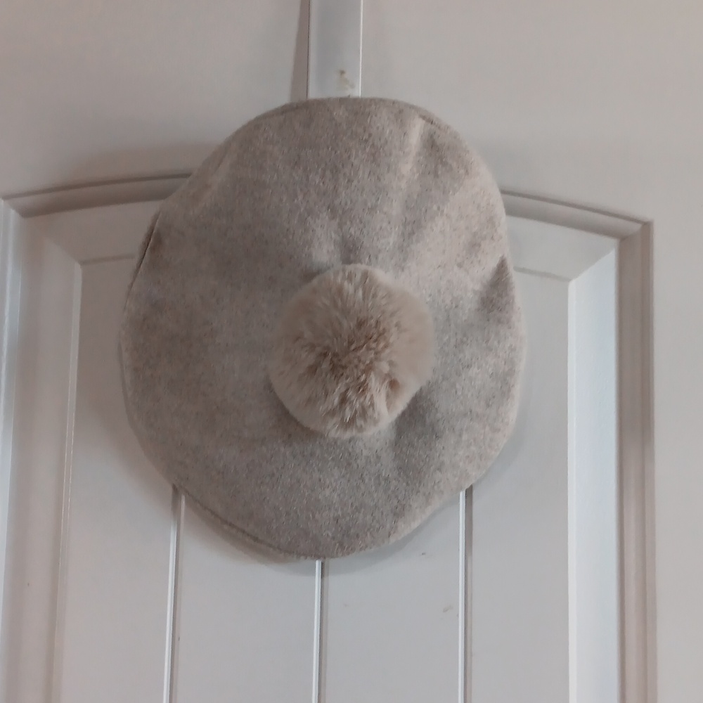 Kids Beige Beret with Pom Pom
